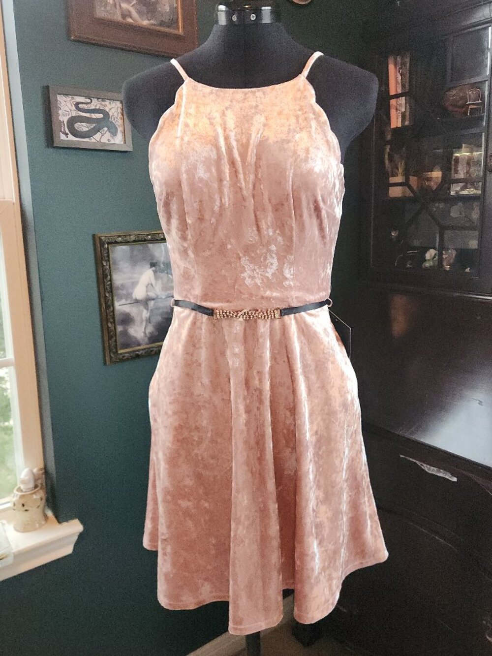 NWT - I.N. San Francisco Crushed Velvet Mini Dress in Pink - Has Pockets!